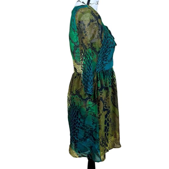 Romeo and Juliet couture green snake print colorful dress sz S boho hippie retro - Picture 2 of 16